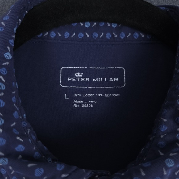 Peter Millar Villanova Performance Golf Polo Mens Large Blue AOP Short Sleeve - Picture 3 of 8